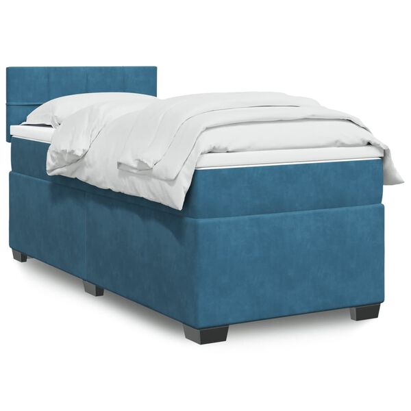 vidaXL Cama box spring con colch&oacute;n terciopelo azul 90x200 cm