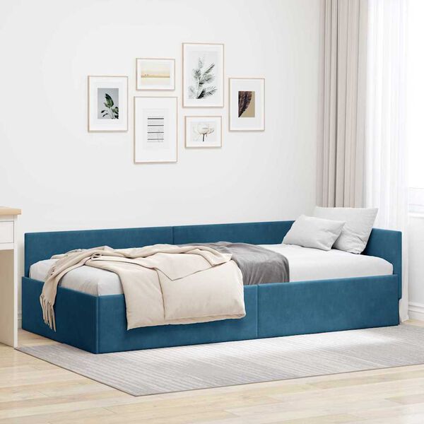 vidaXL Estructura de cama en esquina Azul 90 cm x 200 cm Terciopelo