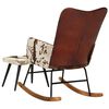 vidaXL Mecedora con taburete cuero aut&eacute;ntico marr&oacute;n