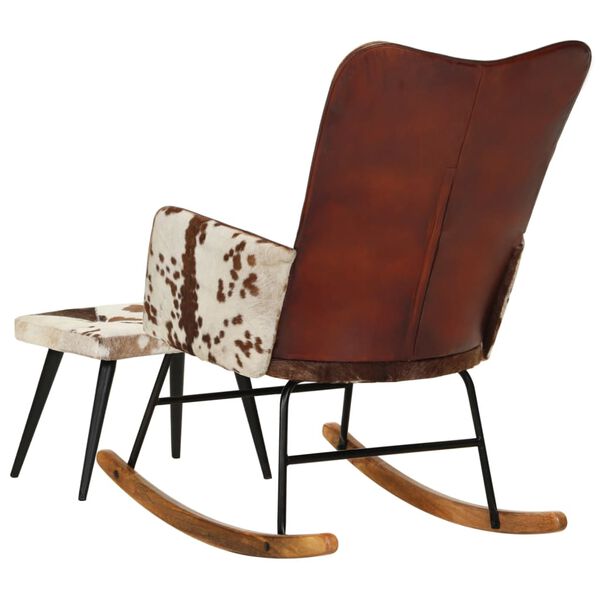 vidaXL Mecedora con taburete cuero aut&eacute;ntico marr&oacute;n