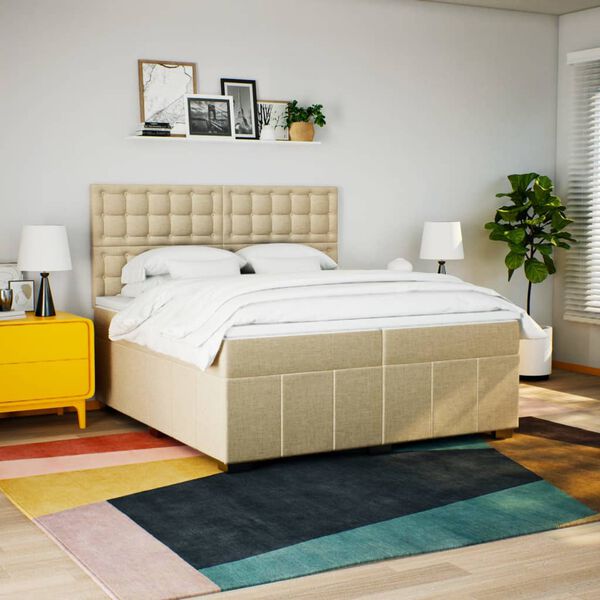vidaXL Cama box spring con colch&oacute;n tela color crema 200x200 cm