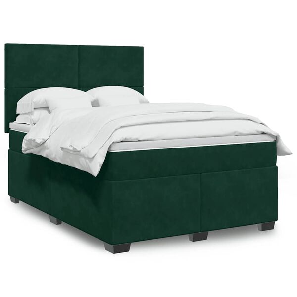 vidaXL Cama box spring con colch&oacute;n terciopelo verde oscuro 140x200 cm