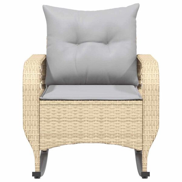 vidaXL Silla mecedora de jard&iacute;n con cojines rat&aacute;n sint&eacute;tico beige