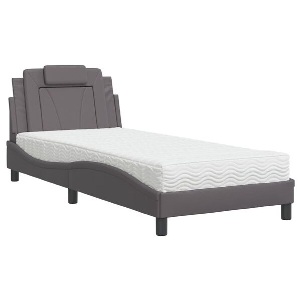 vidaXL Cama Viana con colch&oacute;n cuero sint&eacute;tico gris 80x200 cm