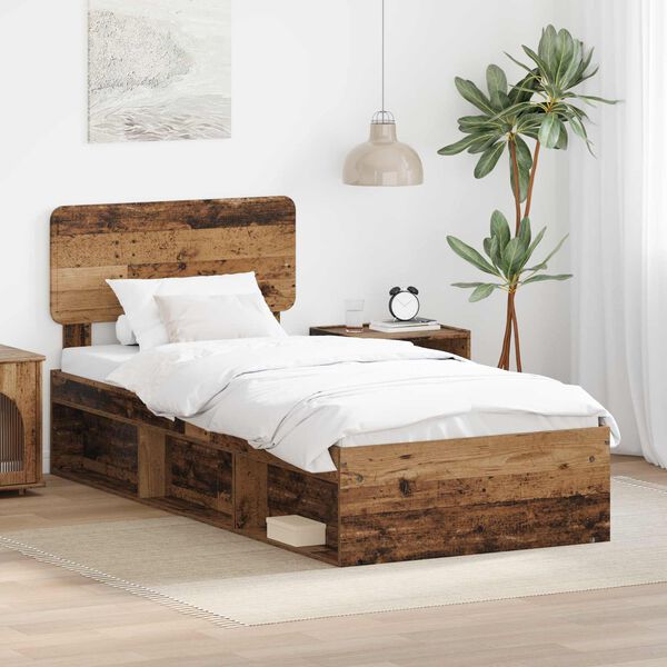 vidaXL Estructura de cama con cabecera Madera vieja 90 x 200 cm