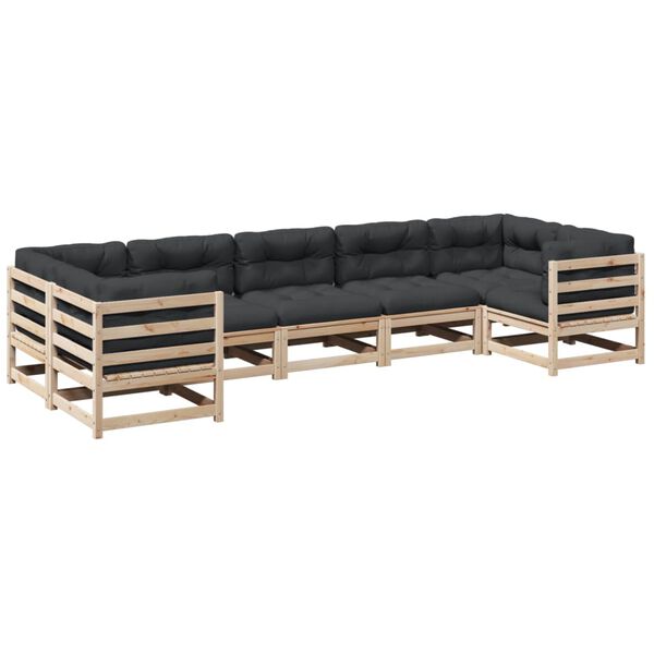 vidaXL Set de sof&aacute;s jard&iacute;n 7 pzas con cojines madera maciza pino