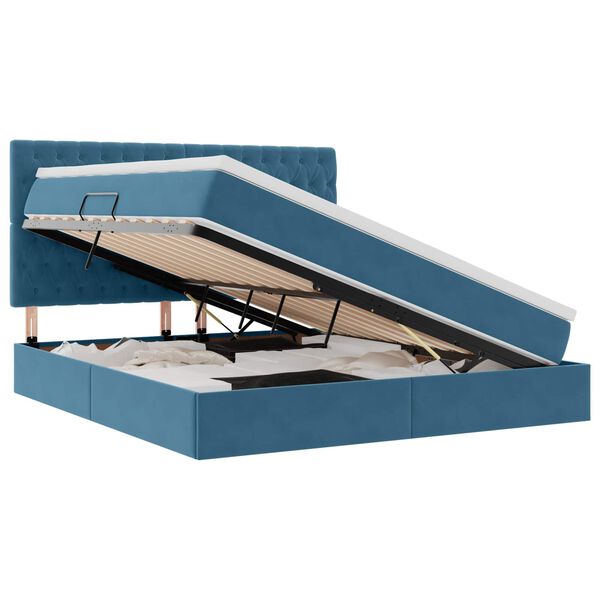 vidaXL Cama con almacenamiento y LED con LED Azul Oscuro 160 x 200 cm