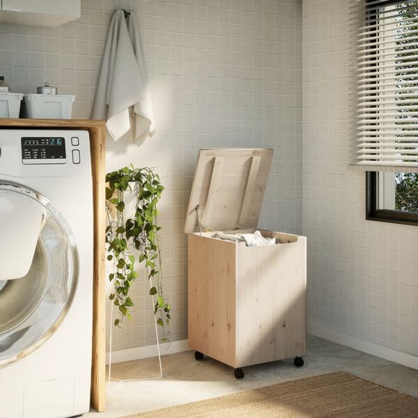 vidaXL Cesta ropa sucia con ruedas RANA madera maciza pino 45x45x64 cm