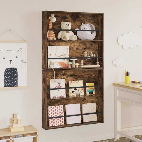 vidaXL Estante de revistas 2 pcs Roble ahumado 80 x 12 x 70 cm