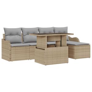 vidaXL Conjunto de sof&aacute;s de jard&iacute;n 6 pcs Beige Rat&aacute;n sint&eacute;tico