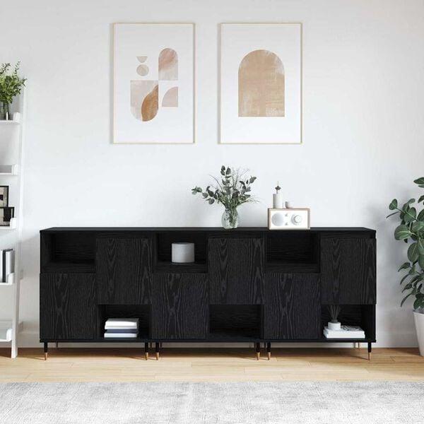 vidaXL Tableros Lateral 3 pcs Roble negro 180 x 35 x 70 cm