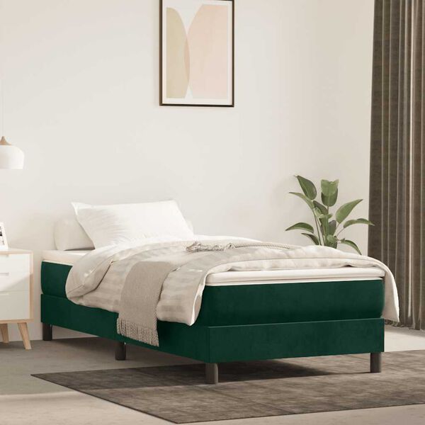 vidaXL Estructura de cama con somier terciopelo verde oscuro 90x190cm