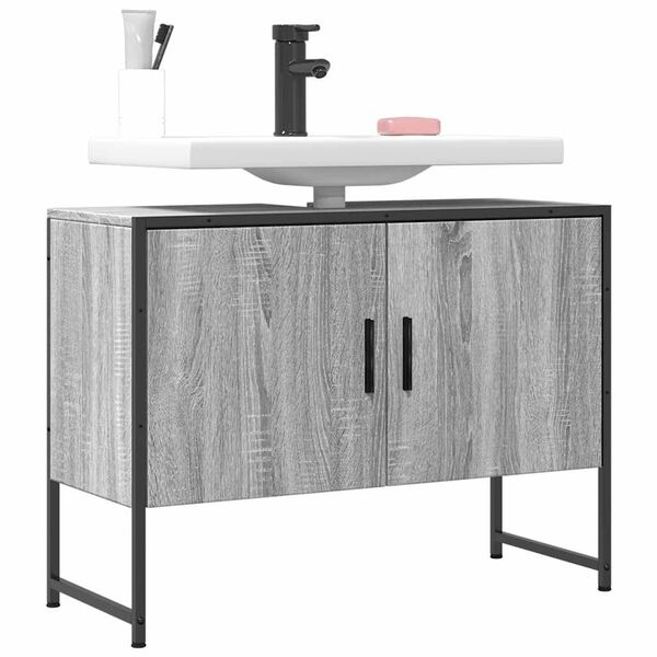vidaXL Armario lavabo ba&ntilde;o madera ingenier&iacute;a gris Sonoma 80x33x60 cm