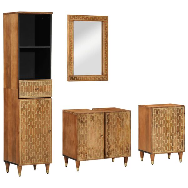 vidaXL Conjunto de muebles de ba&ntilde;o 4 piezas madera maciza de mango