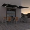 vidaXL Toldo autom&aacute;tico LED sensor de viento gris antracita 600x350 cm