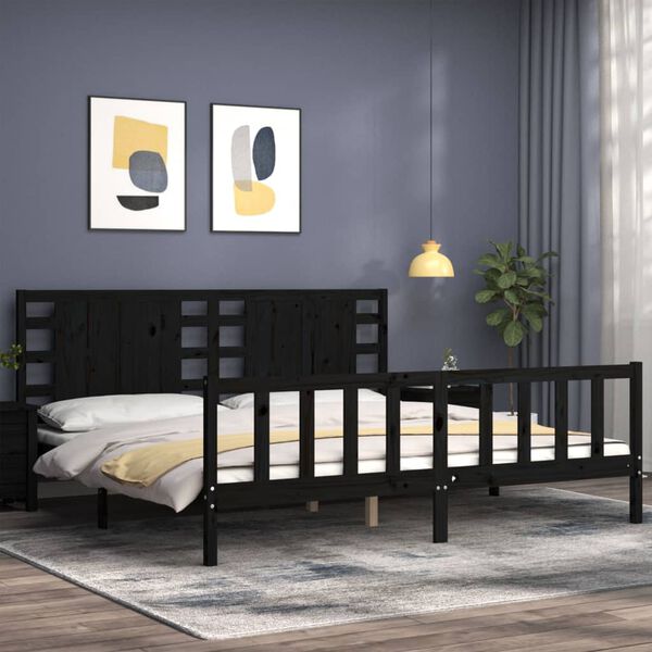 vidaXL Estructura de cama con cabecero madera maciza negro 200x200 cm