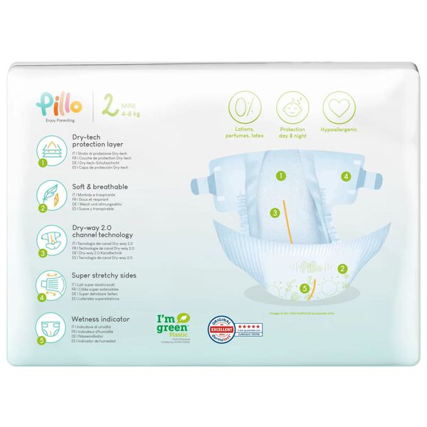 Pillo Pa&ntilde;ales de beb&eacute; 186 unidades talla 2 (4-8 kg)