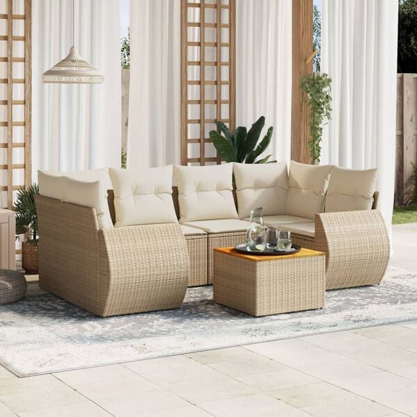 vidaXL Set sof&aacute;s de jard&iacute;n 7 piezas y cojines rat&aacute;n sint&eacute;tico beige
