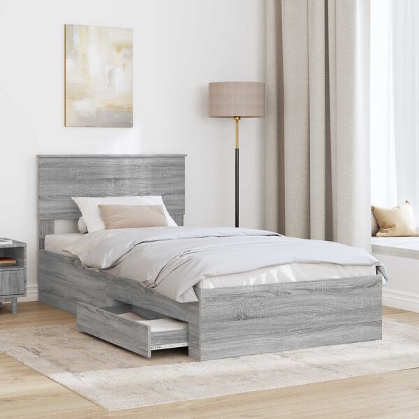 vidaXL Estructura de cama con cabecera Gris Sonoma 100 x 200 cm