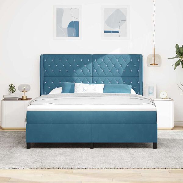 vidaXL Cama tipo Box Spring Azul Oscuro 200 x 180 cm Terciopelo