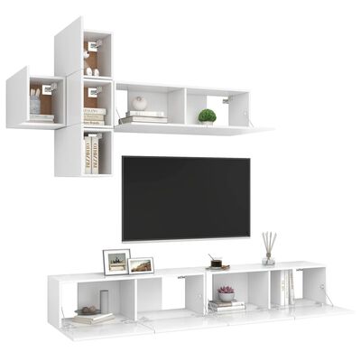 vidaXL Set de muebles de salón TV 7 piezas madera de ingeniería blanco
