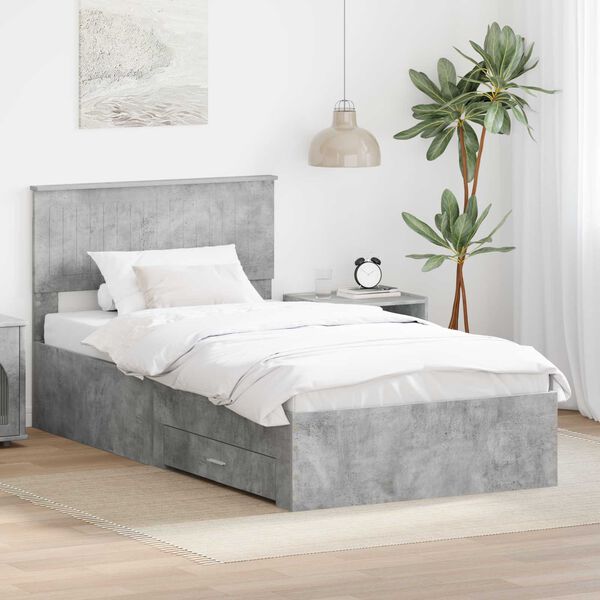 vidaXL Estructura de cama con cabecera Gris Concreto 100 x 200 cm