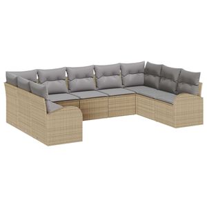 vidaXL Conjunto de sof&aacute;s de jard&iacute;n con coj&iacute;n 9 pcs Beige y Gris Claro
