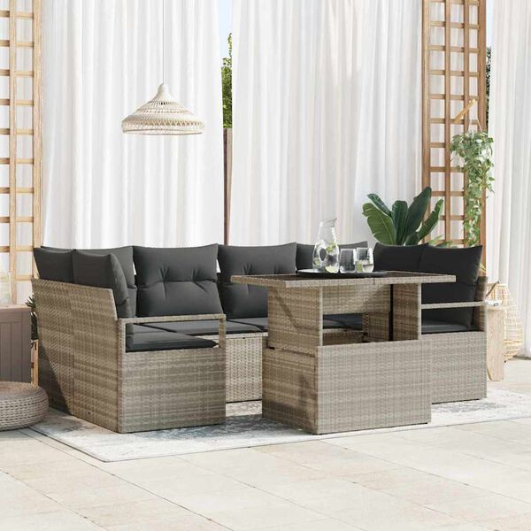 vidaXL Conjunto de sofá de jardín 7 pcs Gris Claro Poliratán