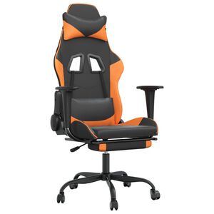 vidaXL Silla gaming masaje y reposapi&eacute;s cuero sint&eacute;tico negro naranja