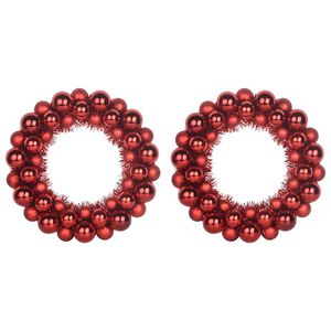 vidaXL Coronas de Bolas de Navidad 2 uds. Rojo 33 x 33 x 7 cm LED