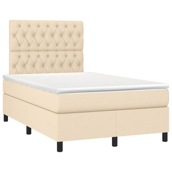 vidaXL Cama box spring con colch&oacute;n y luces LED tela crema 120x190 cm