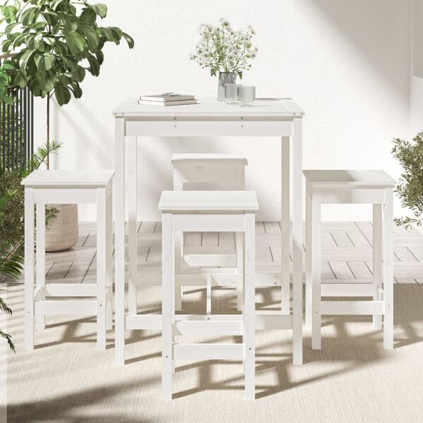 vidaXL Set de mesa y taburetes altos jardín 5 pzas madera pino blanco