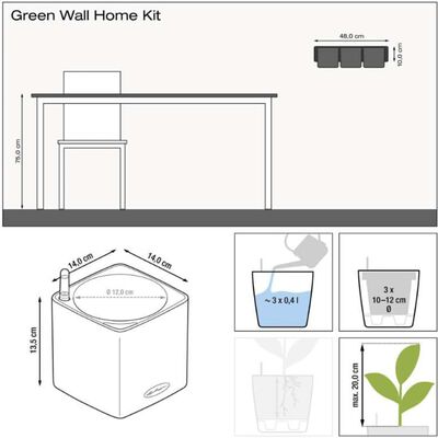 LECHUZA Jardineras 3 uds. Green Wall Home Kit gris antracita brillante