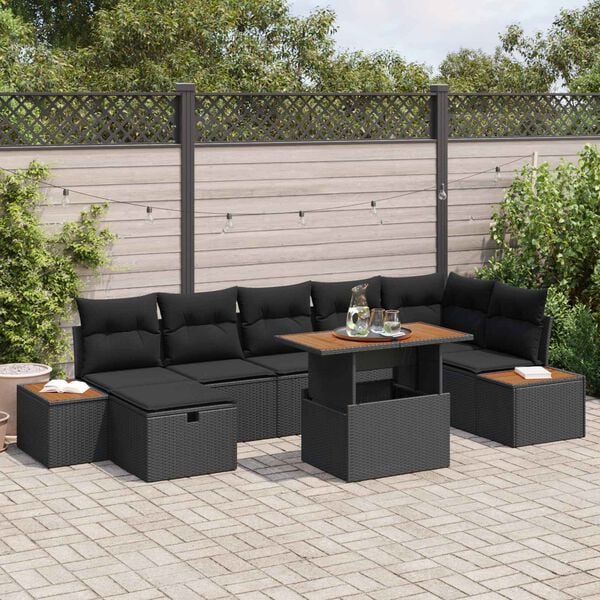 vidaXL Conjunto de sof&aacute; de jard&iacute;n 8 pcs Negro rat&aacute;n sint&eacute;tico