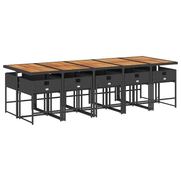 vidaXL Set de comedor jard&iacute;n 11 pzas con cojines rat&aacute;n sint&eacute;tico negro