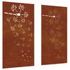 vidaXL Adorno pared jard&iacute;n 2 uds acero corten dise&ntilde;o flores 105x55 cm