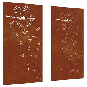 vidaXL Adorno pared jard&iacute;n 2 uds acero corten dise&ntilde;o flores 105x55 cm