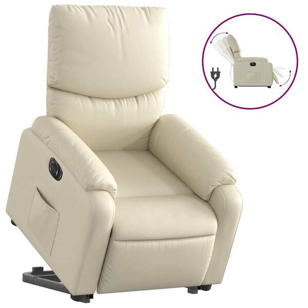 vidaXL Sill&oacute;n reclinable elevable el&eacute;ctrico de cuero sint&eacute;tico crema