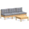 vidaXL Juego de muebles de jard&iacute;n 4 pzas y cojines madera pino gris