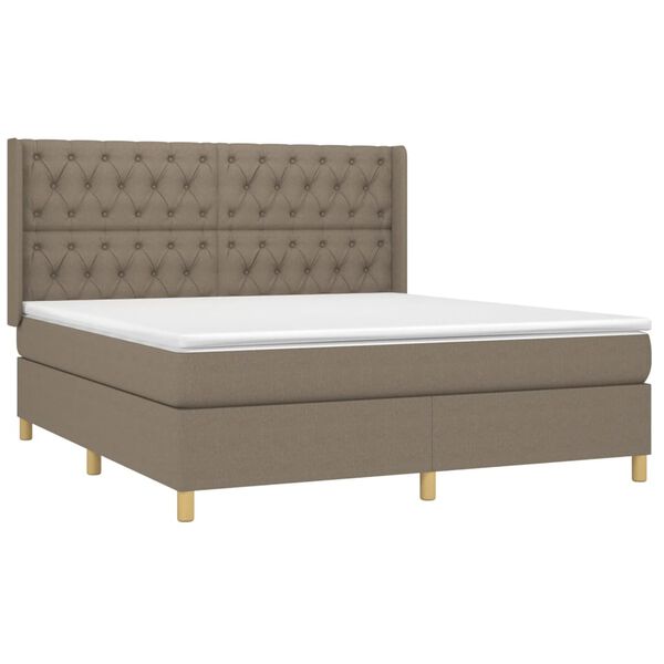 vidaXL Cama box spring colch&oacute;n y luces LED tela gris taupe 160x200 cm