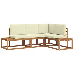 vidaXL Conjunto de sof&aacute;s de exterior con coj&iacute;n 4 Pieza Natural y Crema