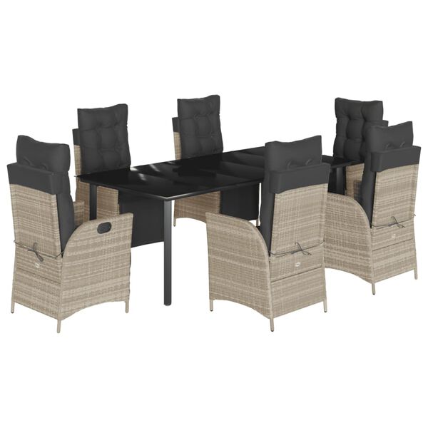 vidaXL Set comedor jard&iacute;n 7 pzas y cojines rat&aacute;n sint&eacute;tico gris claro