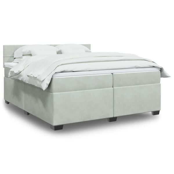 vidaXL Cama box spring con colch&oacute;n terciopelo gris claro 200x200 cm