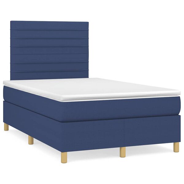 vidaXL Cama box spring con colch&oacute;n y luces LED tela azul 120x190 cm