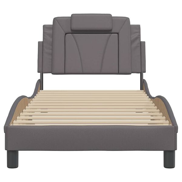 vidaXL Estructura de cama Viana sin colch&oacute;n cuero sint&eacute;tico gris 90x200 cm
