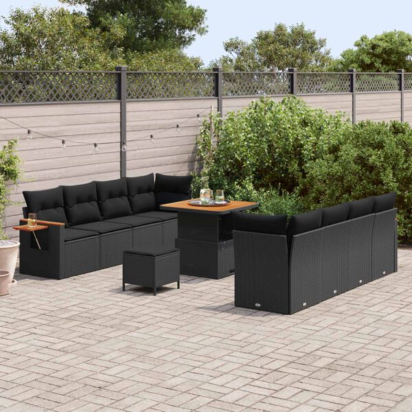 vidaXL Conjunto de sof&aacute;s de jard&iacute;n 12 pcs Negro rat&aacute;n sint&eacute;tico
