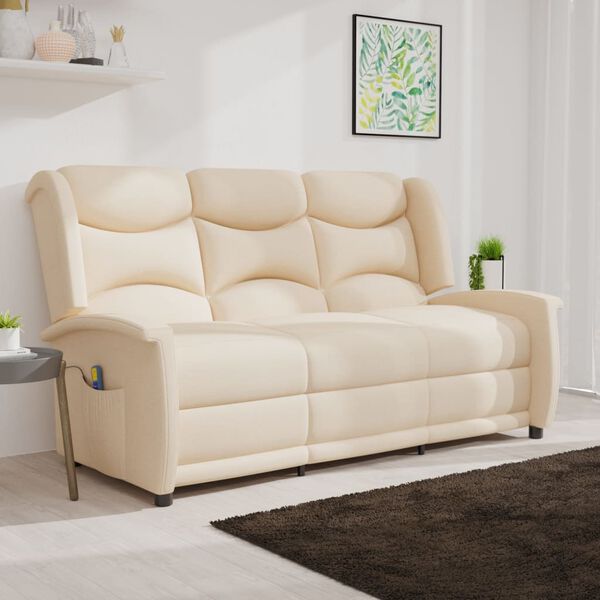 vidaXL Sillón reclinable de masaje de 3 plazas tela crema