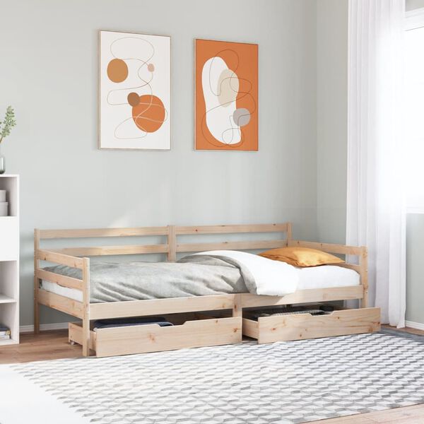 vidaXL Sof&aacute; cama con cajones madera maciza de pino 90x190 cm