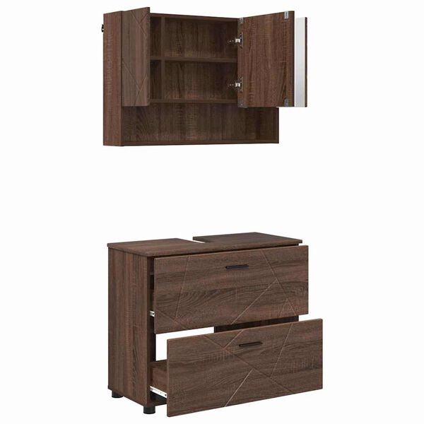 vidaXL Juego de muebles de ba&ntilde;o con caj&oacute;n 2 pcs Roble Marr&oacute;n