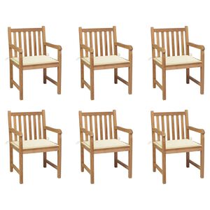 vidaXL Sillas de jard&iacute;n 6 uds madera maciza de teca cojines crema